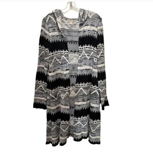 Black & Gray Duster Length Cardigan Sweater by Live and Let Live Size XL